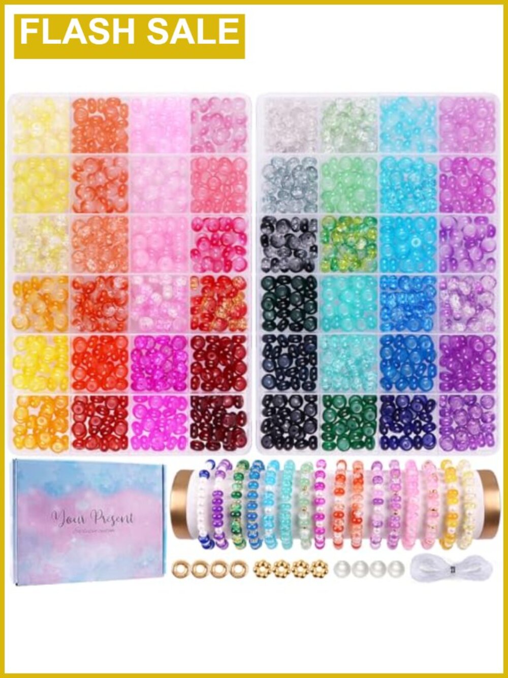1380pcs Glass Rondelle Beads Jewelry Making Kit 48 Colors Bracelet DIY Craft